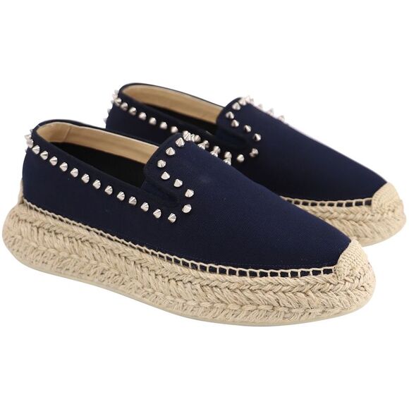 Christian Louboutin Espasneak Studded Flatform Espadrilles in Navy Blue Canvas - Picture 5 of 9